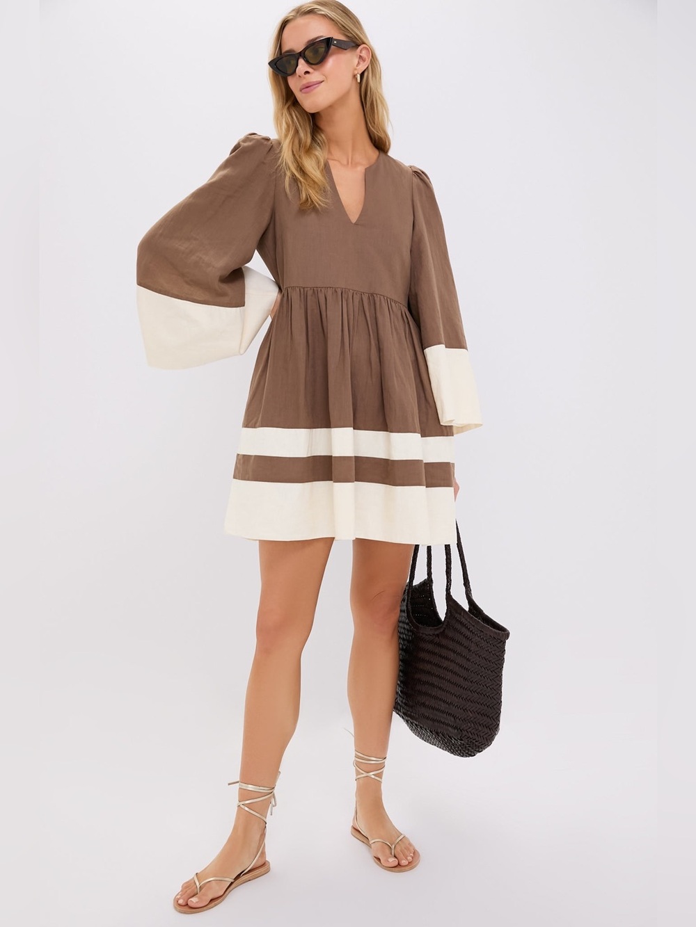 Tuckernuck chocolate Linen Izzie Mini Dress,
